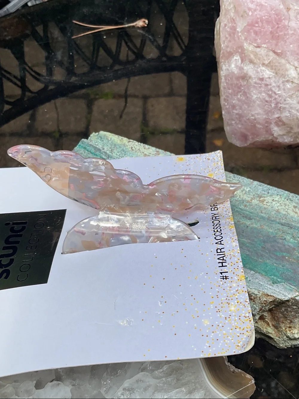 scunci Opalescent Pink Pearlescent Butterfly Hair Claw